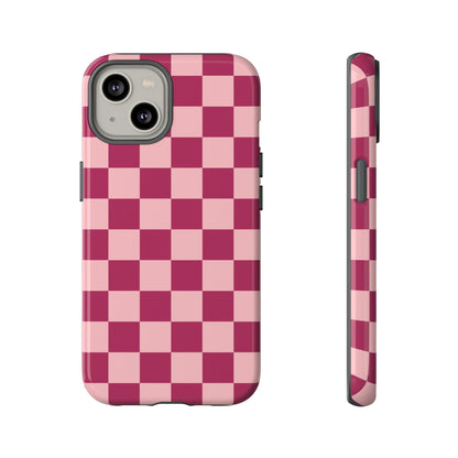 iPhone 14 / Glossy Phone Case - ’Pink Checkered Pattern’ Phone Case