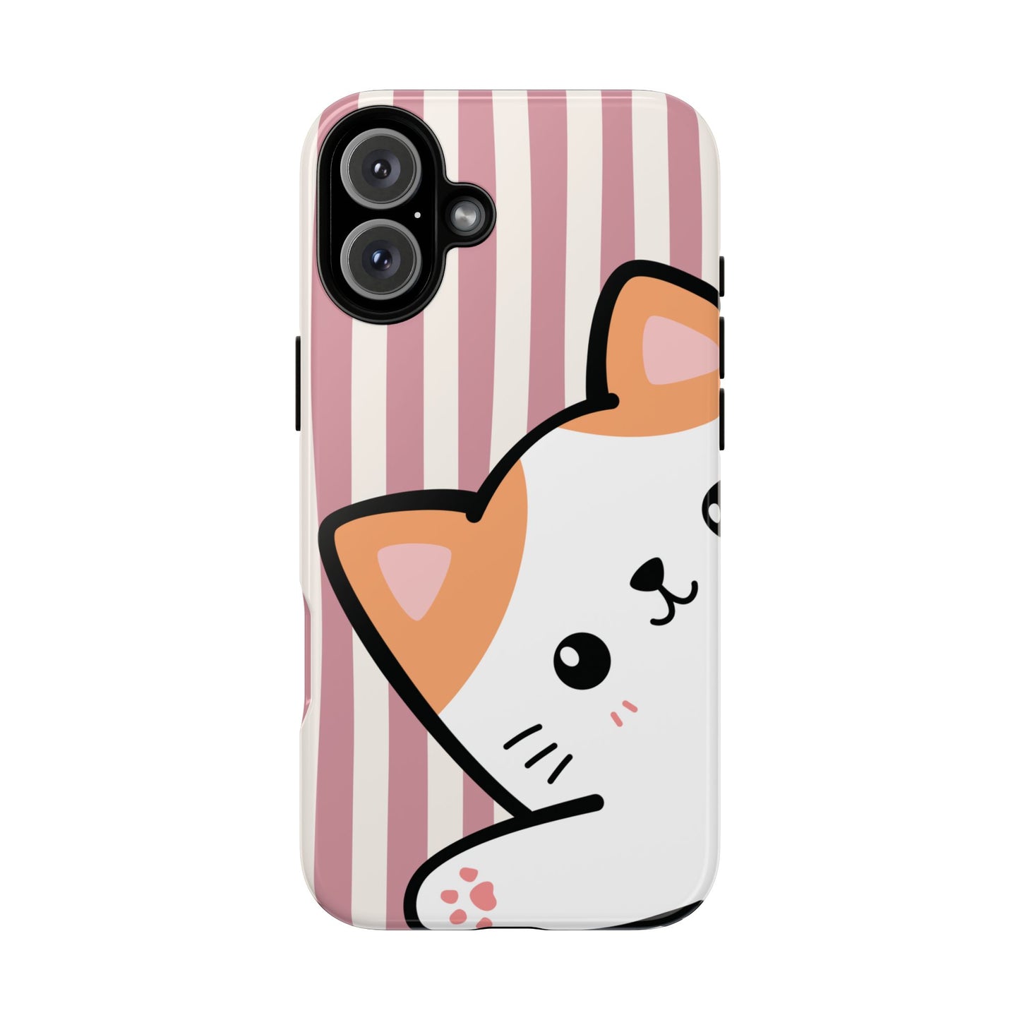 Playful Peakaboo Cat with Pink Stripe Pattern Phone Case - Pink Phone Case - iPhone 16 Plus / Glossy