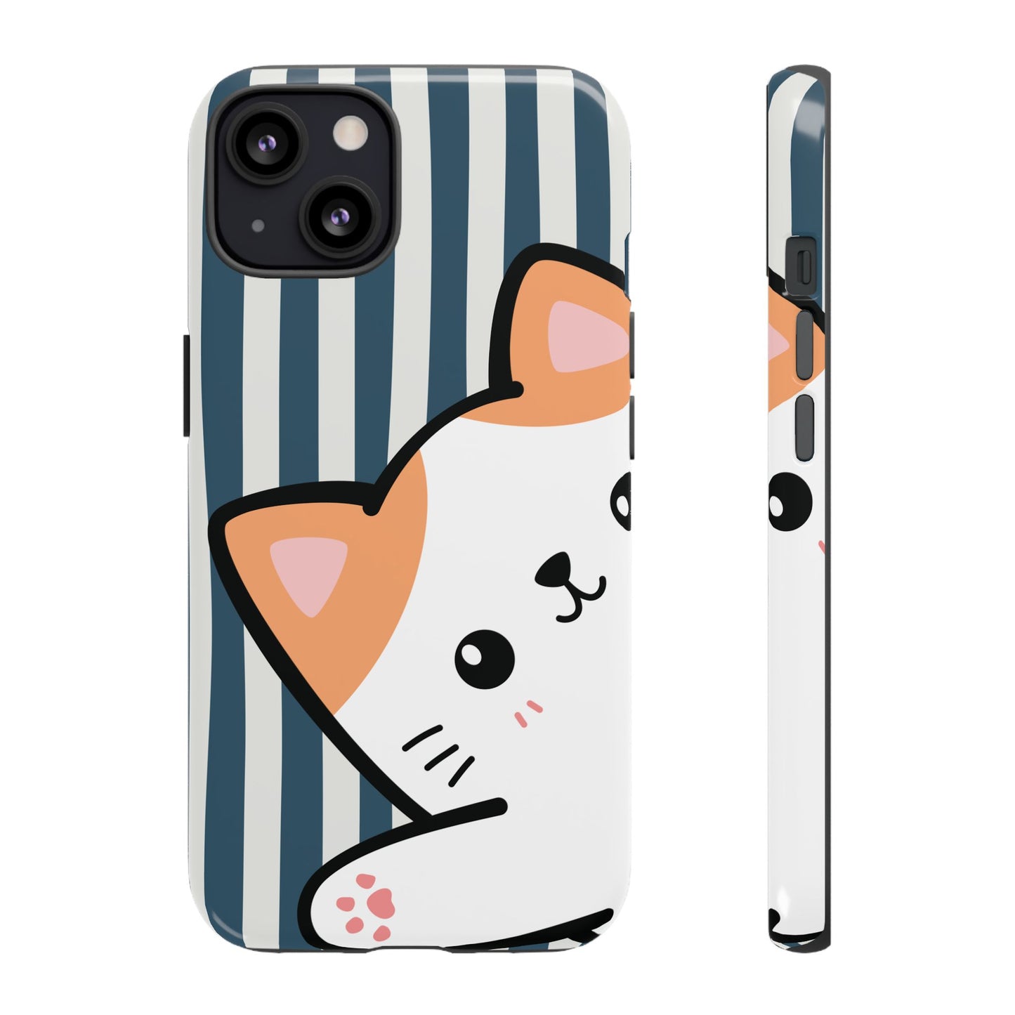 Playful Peakaboo Cat with Blue Stripe Pattern Phone Case - Blue Phone Case - iPhone 13 / Glossy