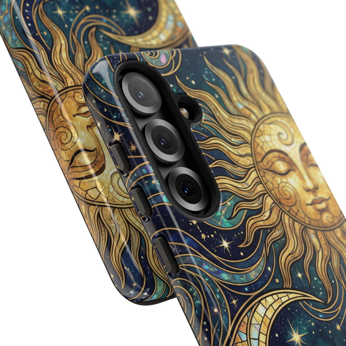 Elegant Teal & Gold Sun and Moon Phone Case