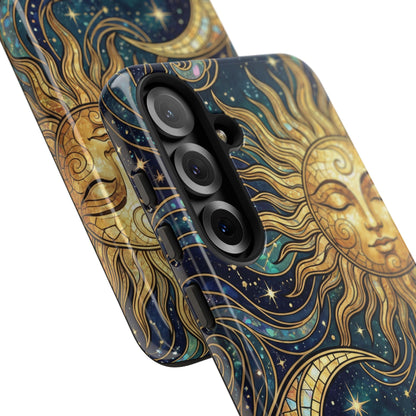 Elegant Teal & Gold Sun and Moon Phone Case