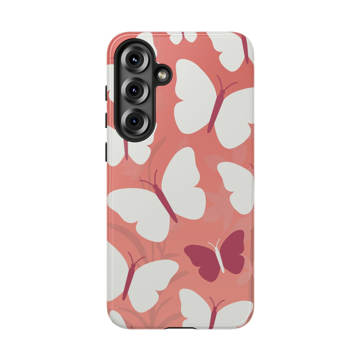Minimalist Pink Butterfly Pattern Phone Case - Pink Phone Case - Samsung Galaxy S25 Plus / Glossy