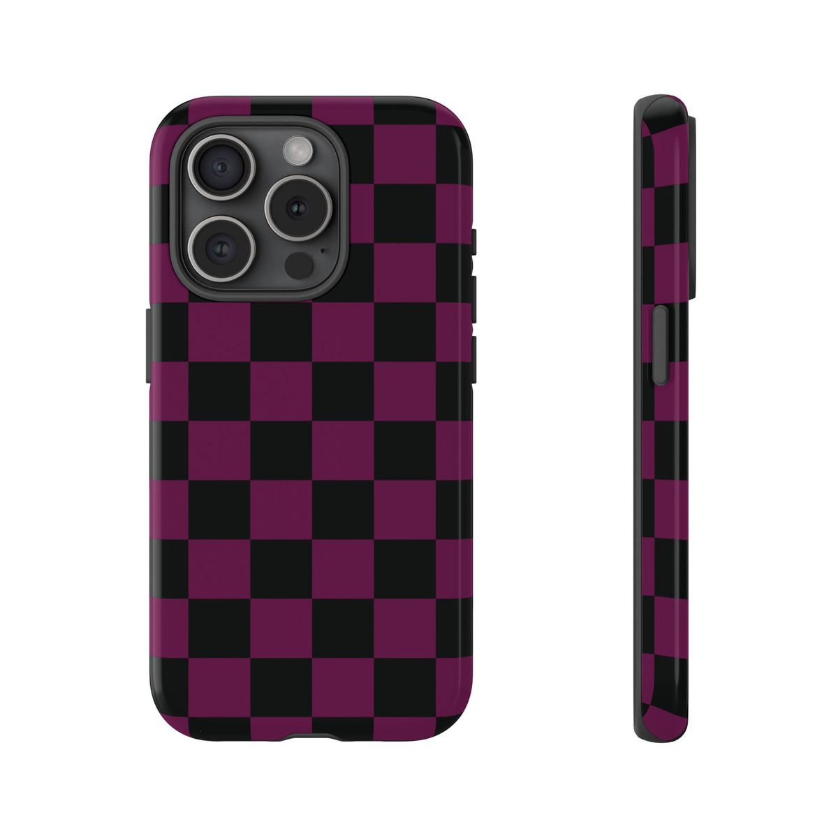 Trendy Plum & Black Checked Pattern Phone Case - Purple Phone Case - iPhone 15 Pro / Glossy