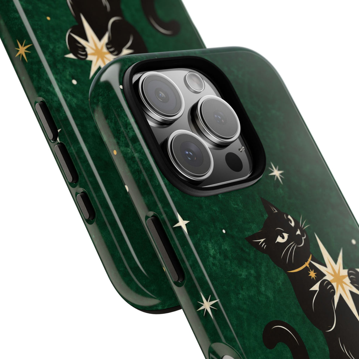 Forest Green Celestial Black Cat Phone Case - Green Phone Case