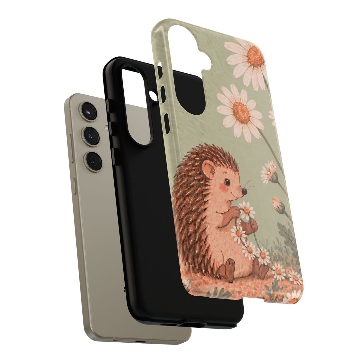 Whimsical Sage Green Hedgehog and Daisy Chain Phone Case - Green Phone Case