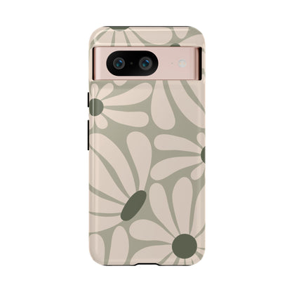 Retro Cream & Green Daisy Pattern Phone Case - White Phone Case - Google Pixel 8 / Glossy