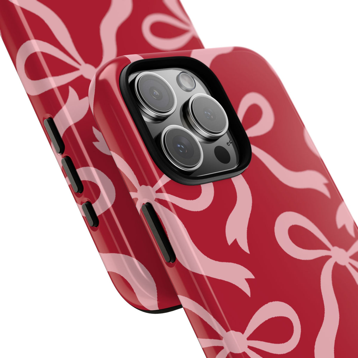 Bold Raspberry Red and Blush Pink Bow Pattern Phone Case - Red Phone Case