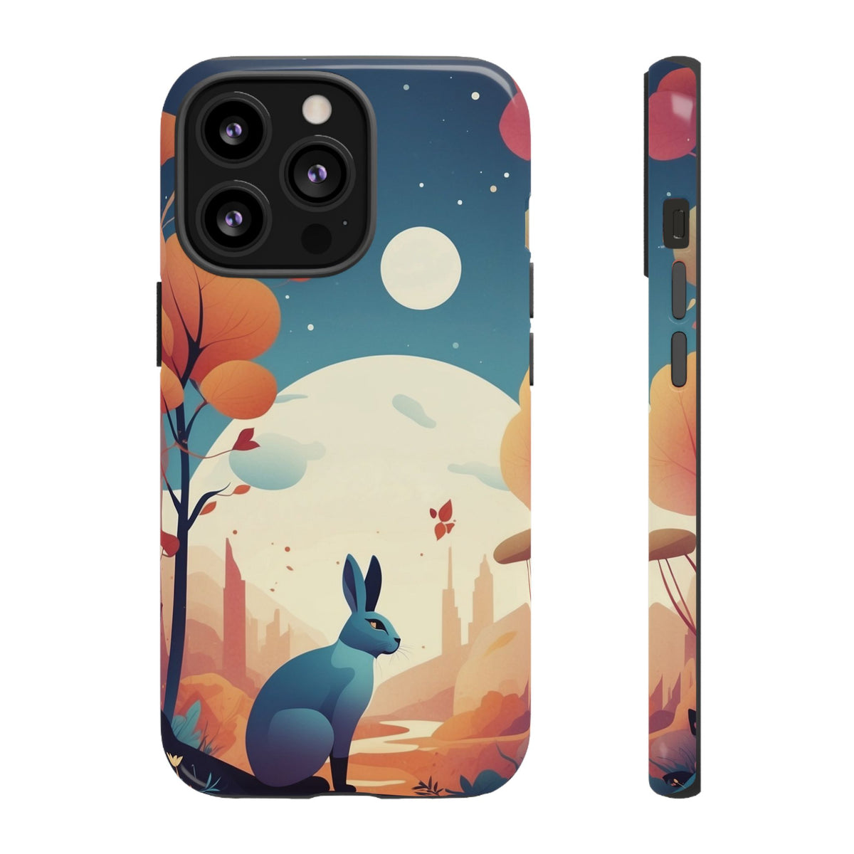 Stylised Blue Hare Design Phone Case - Multicolor Phone Case - iPhone 13 Pro / Glossy