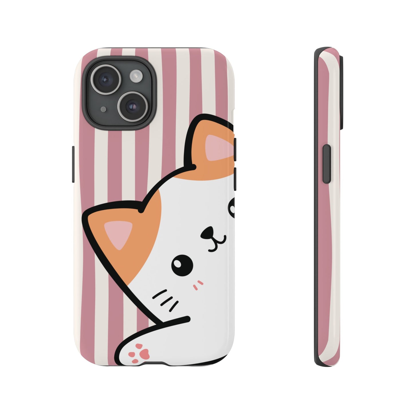 Playful Peakaboo Cat with Pink Stripe Pattern Phone Case - Pink Phone Case - iPhone 15 / Glossy