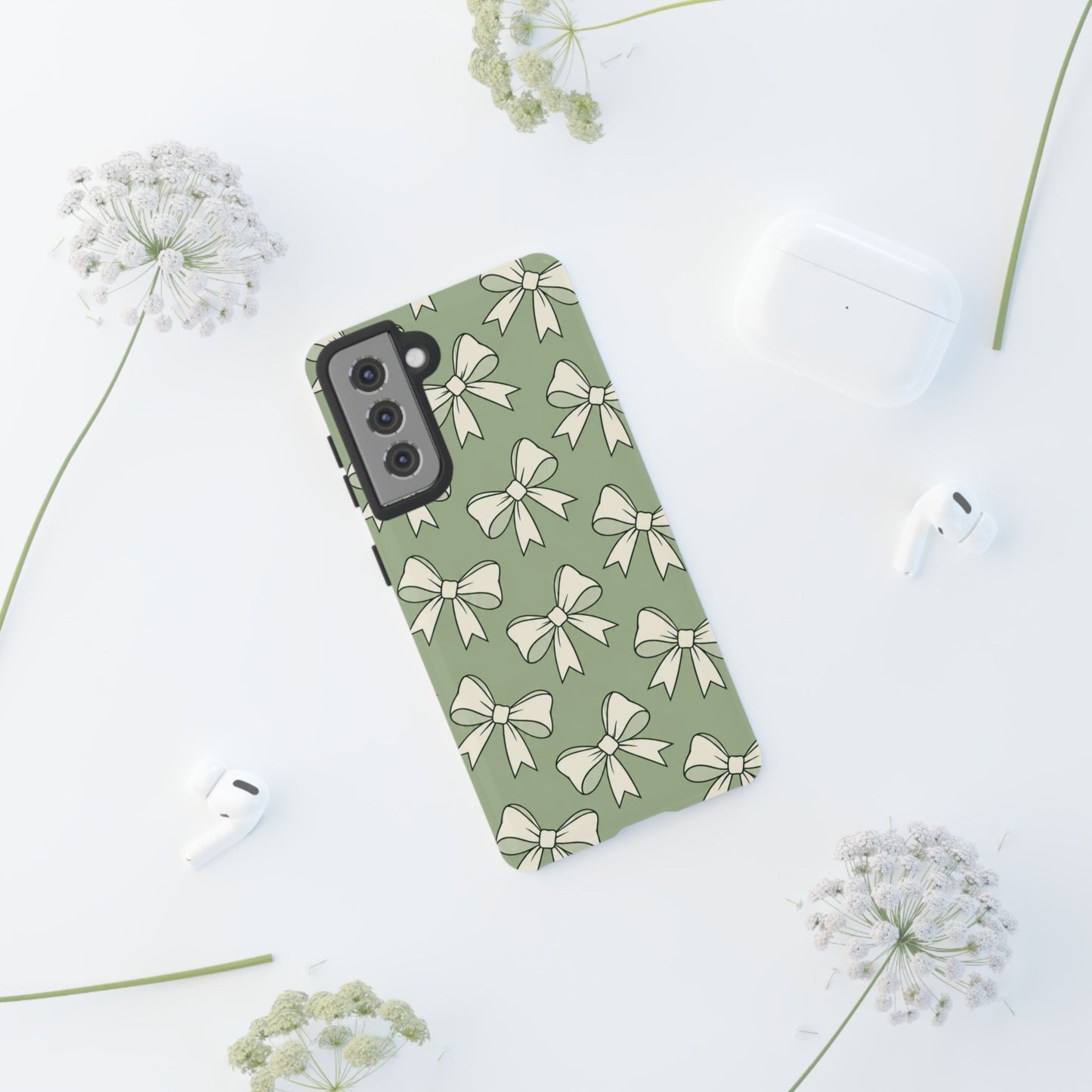 Chic Sage Green Bow Pattern Phone Case