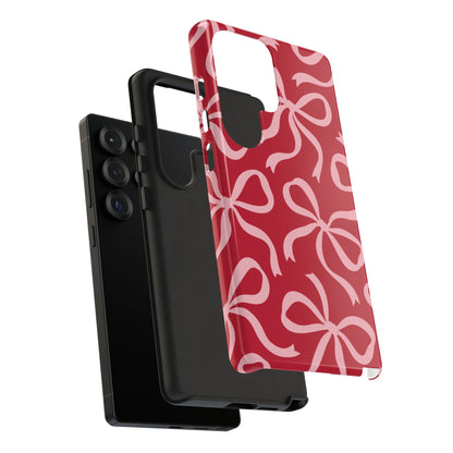 Bold Raspberry Red and Blush Pink Bow Pattern Phone Case