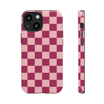 iPhone 13 Mini / Glossy Phone Case - ’Pink Checkered Pattern’ Phone Case