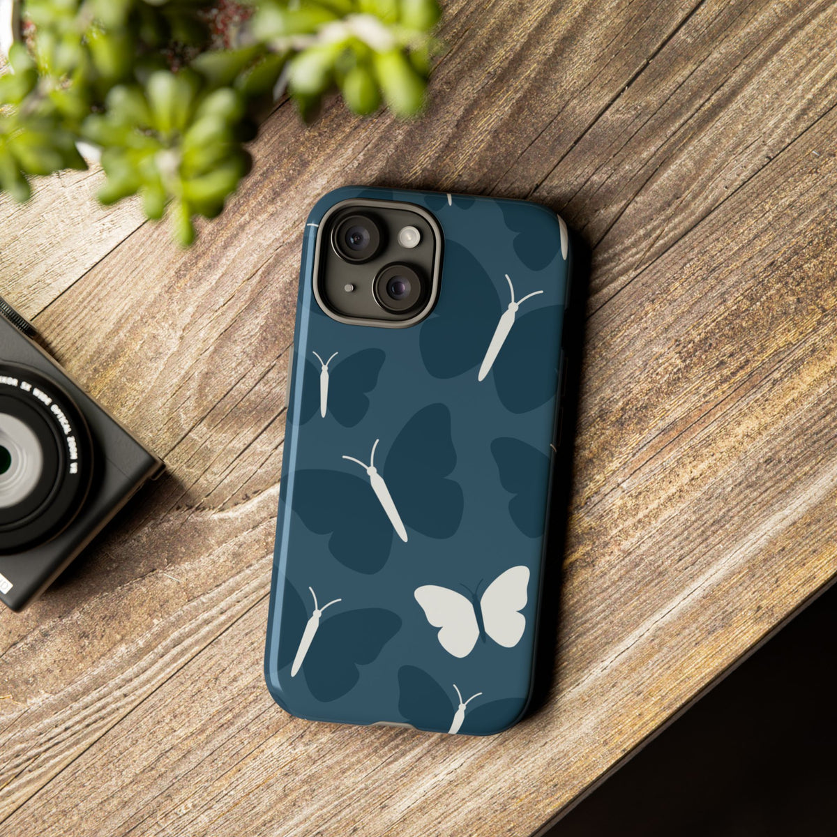 Minimalist Dark Blue Butterfly Pattern Phone Case - Blue Phone Case