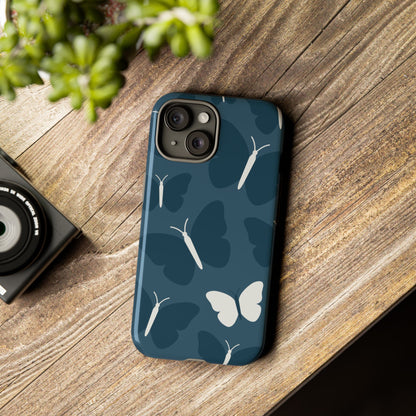 Minimalist Dark Blue Butterfly Pattern Phone Case - Blue Phone Case