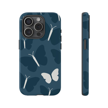 Minimalist Dark Blue Butterfly Pattern Phone Case - Blue Phone Case - iPhone 15 Pro / Glossy