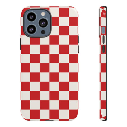 iPhone 13 Pro Max / Glossy Phone Case - ’Red Checkered Pattern’ Phone Case