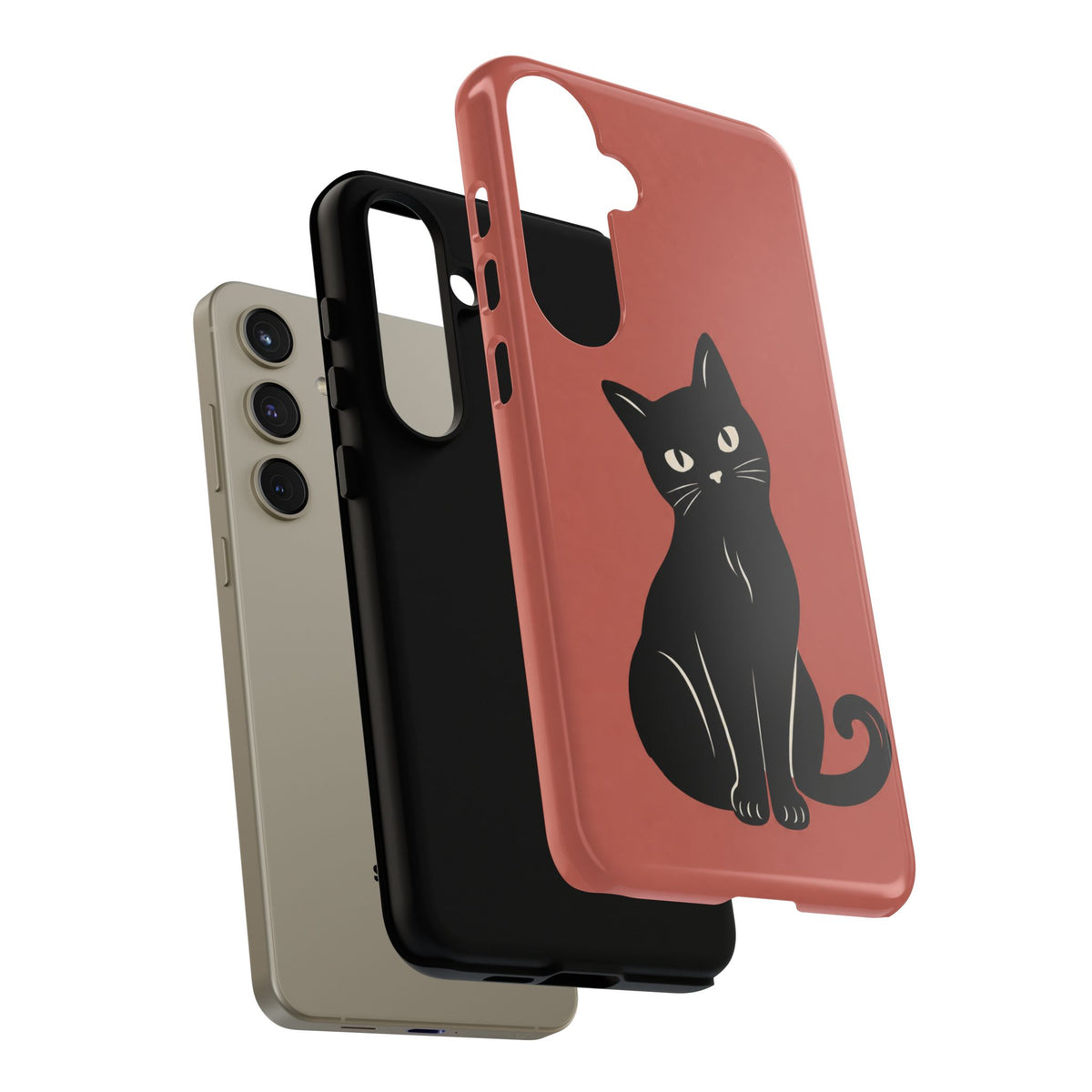 Minimalist Coral Red & Black Cat Phone Case