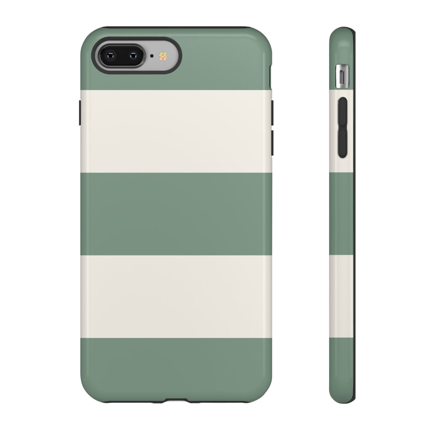 iPhone 8 Plus / Glossy Phone Case - Green & White Horizontal Stripe Pattern Phone Case
