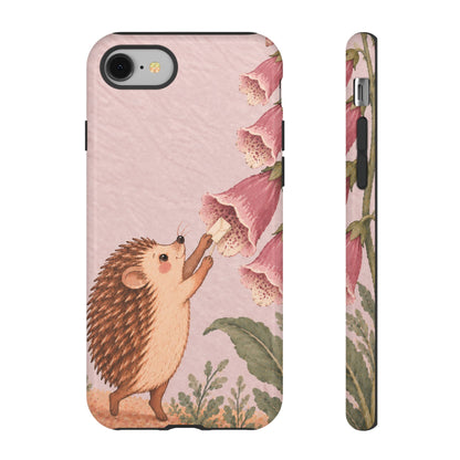Whimsical Blush Pink Hedgehog and Foxglove Phone Case - Pink Phone Case - iPhone 8 / Glossy