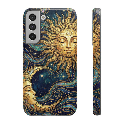 Elegant Teal & Gold Sun and Moon Phone Case