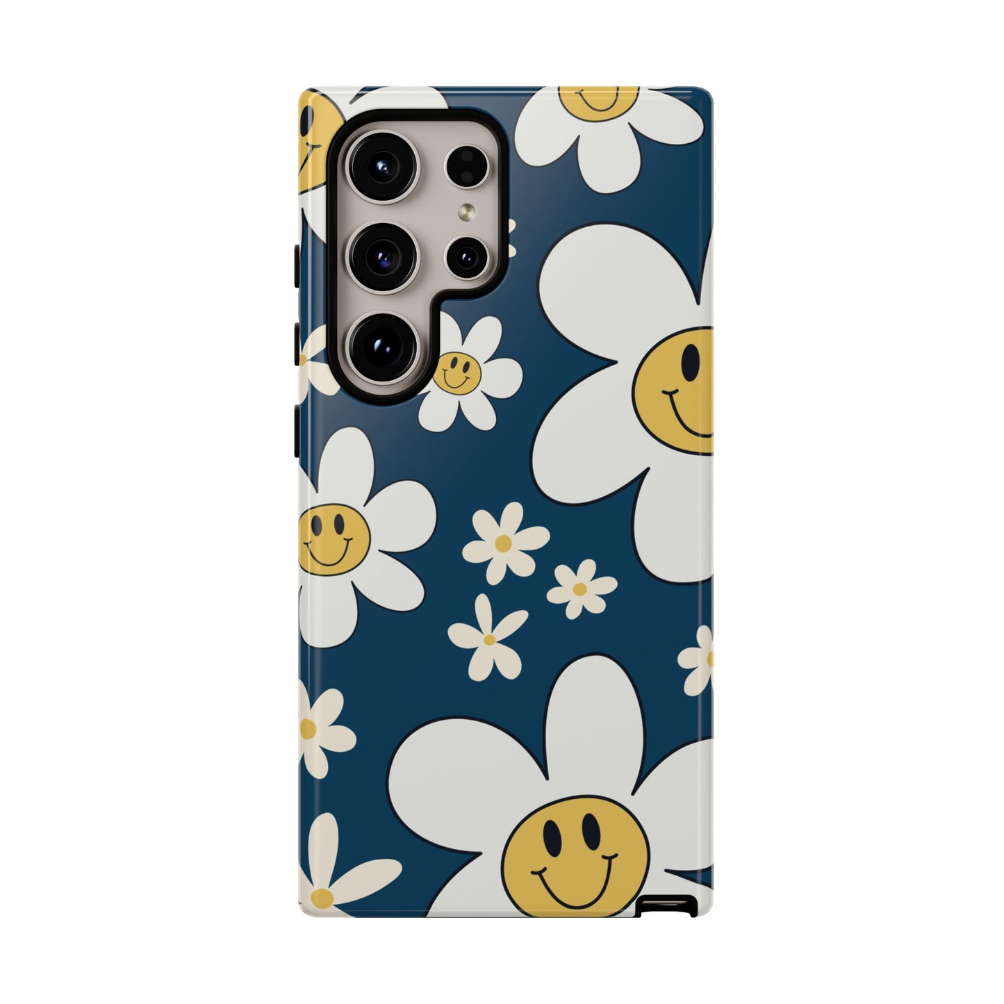 Fun Retro Daisy Pattern with Blue Background Phone Case - Blue Phone Case - Samsung Galaxy S24 Ultra / Glossy
