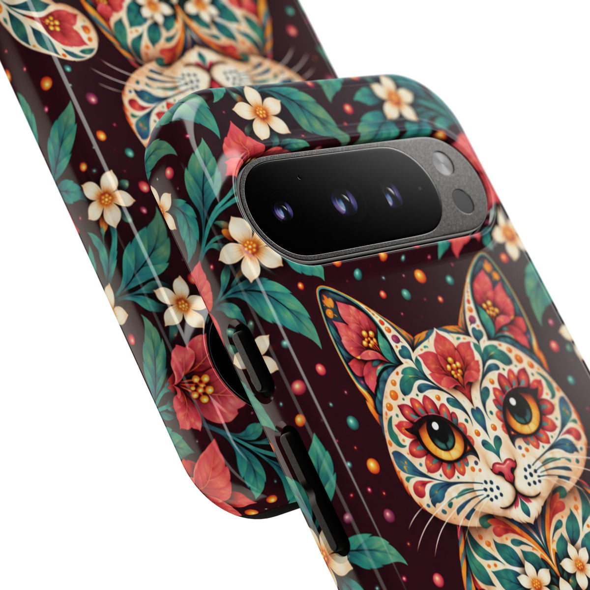 Vibrant Terracotta and Teal Calavera Cat Phone Case - Multicolor Phone Case