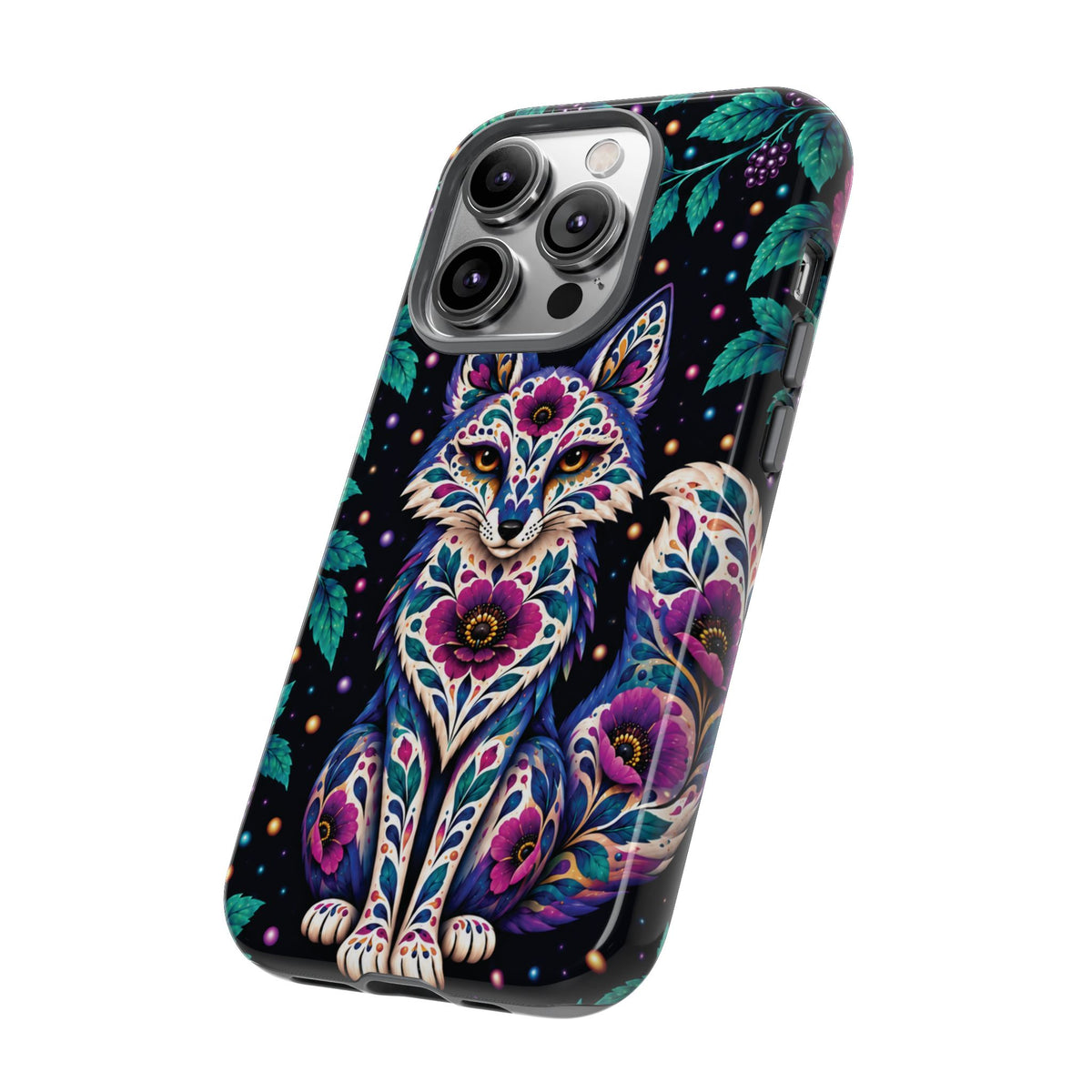 Vibrant Purple and Teal Calavera Fox Phone Case - Multicolor Phone Case