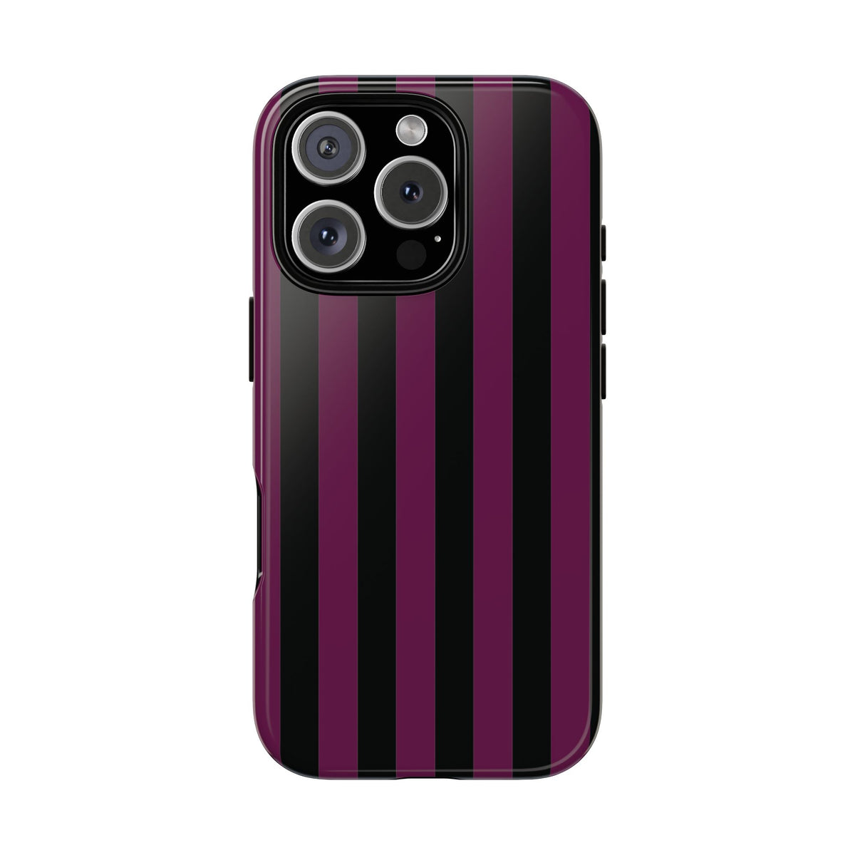 Trendy Plum & Black Stripe Pattern Phone Case - Purple Phone Case - iPhone 16 Pro / Glossy