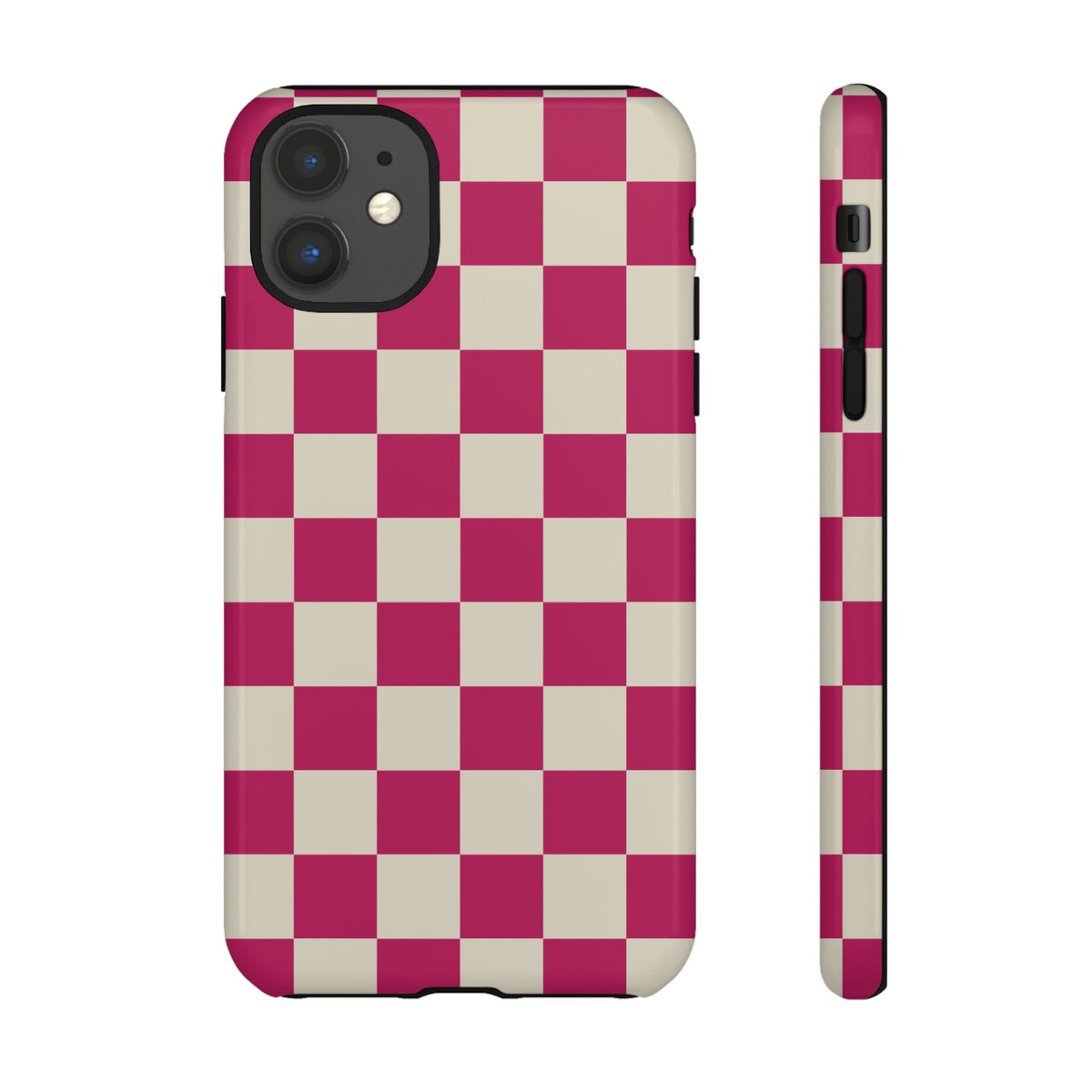 Pink & White Checked Pattern Phone Case - Pink Phone Case - iPhone 11 / Glossy