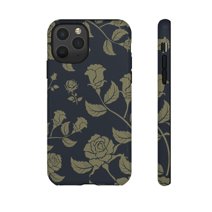 iPhone 11 Pro / Glossy Phone Case - ’Blue & Olive Rose Pattern’ Phone Case