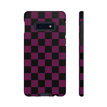 Samsung Galaxy S10E / Glossy Phone Case - Trendy Plum & Black Checked Pattern Phone Case