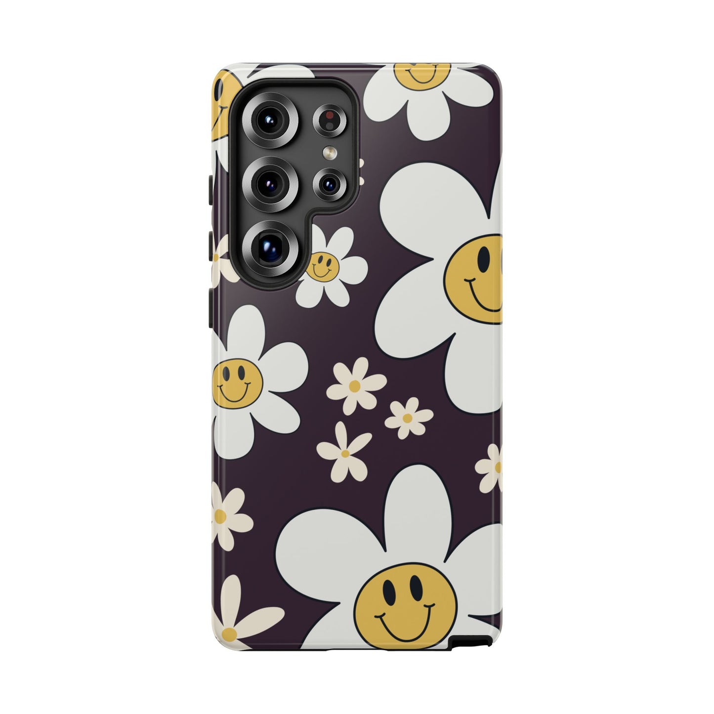 Samsung Galaxy S25 Ultra / Glossy Phone Case - Fun Retro Daisy Pattern with Purple Background Phone Case