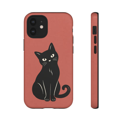 Minimalist Coral Red & Black Cat Phone Case