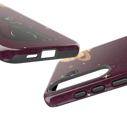 Whimsical Plum Celestial Black Cat Phone Case