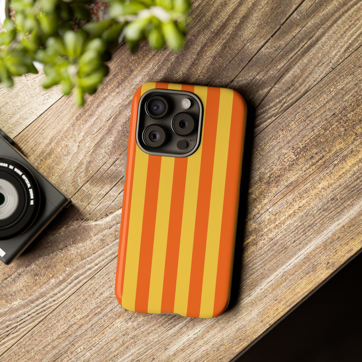Trendy Orange & Yellow Stripe Pattern Phone Case - Yellow Phone Case