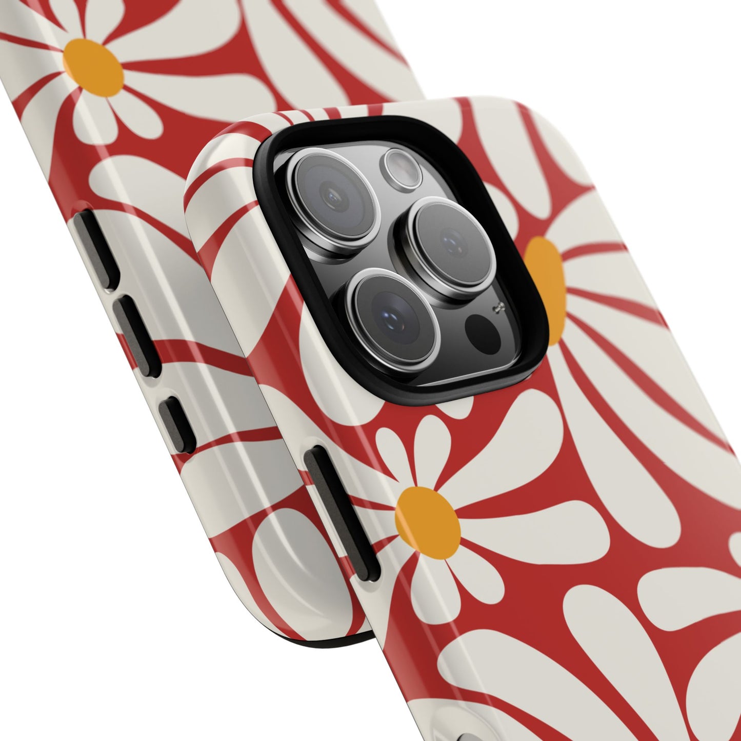 Retro Red Daisy Pattern Phone Case - Red Phone Case