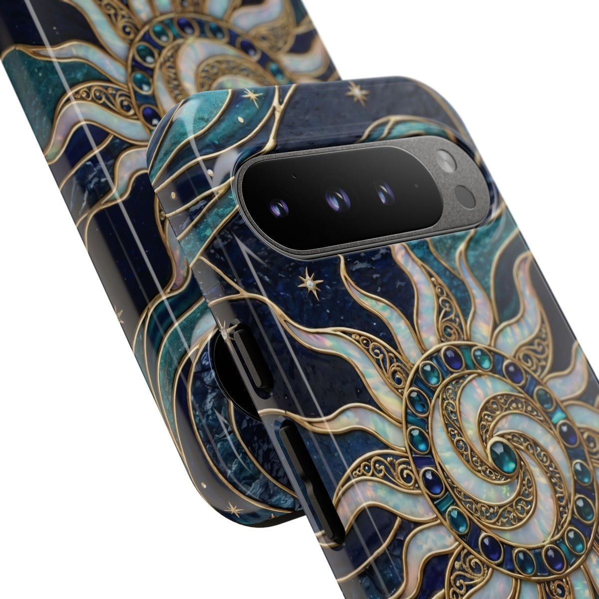 Elegant Teal & Gold Cosmic Sunburst Phone Case