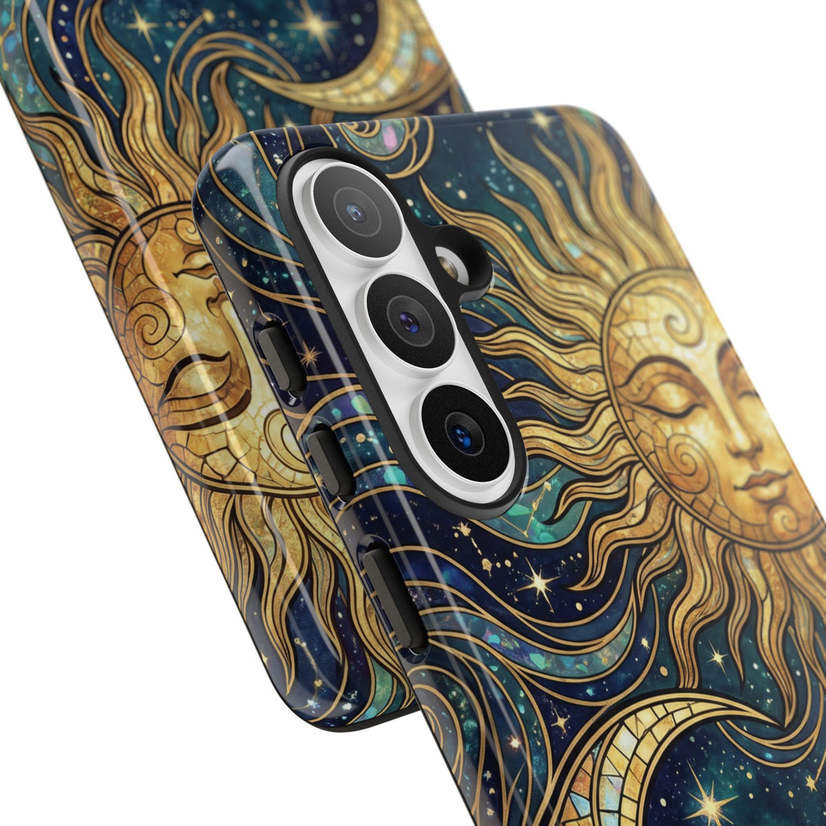 Elegant Teal & Gold Sun and Moon Phone Case