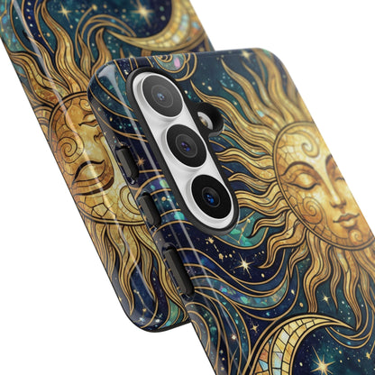 Elegant Teal & Gold Sun and Moon Phone Case