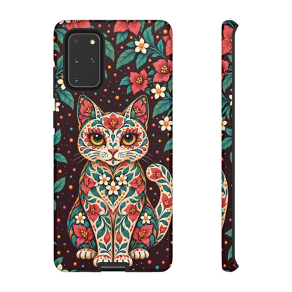 Vibrant Terracotta and Teal Calavera Cat Phone Case - Multicolor Phone Case - Samsung Galaxy S20+ / Glossy