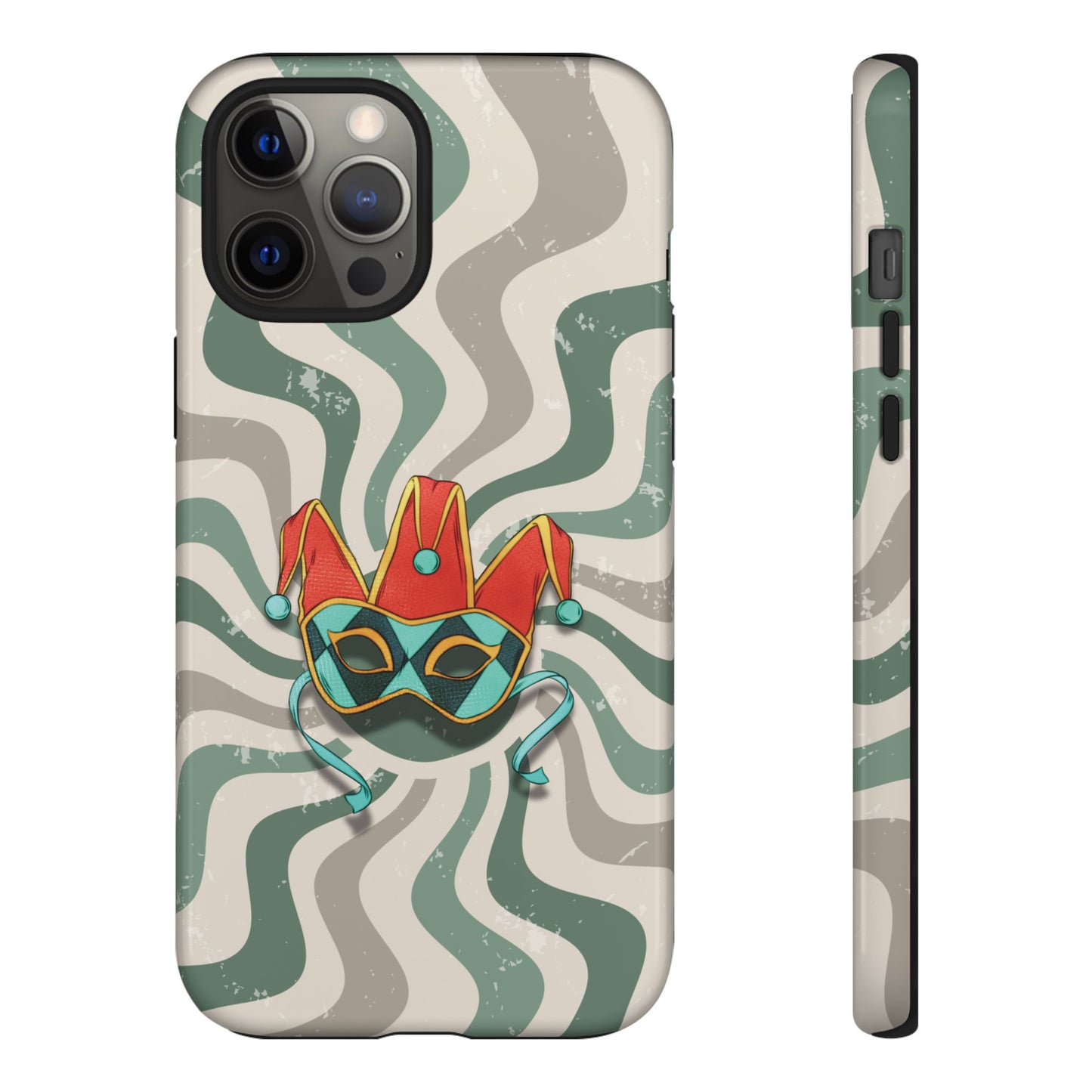 iPhone 12 Pro Max / Glossy Phone Case - Venetian Jester Mask – Green Retro Soft Revival Phone Case