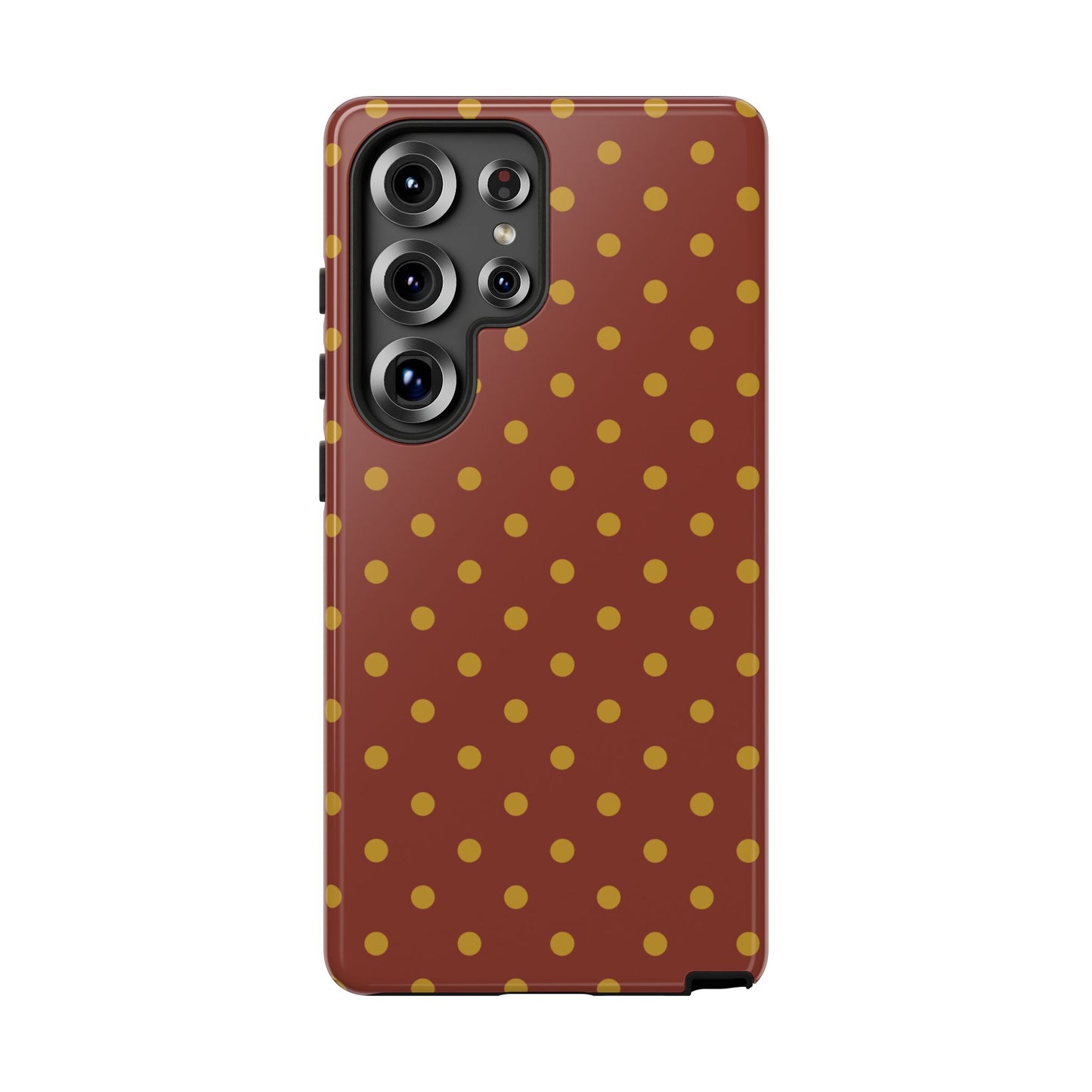 Samsung Galaxy S25 Ultra / Glossy Phone Case - Trendy Brown & Mustard Dot Pattern Phone Case