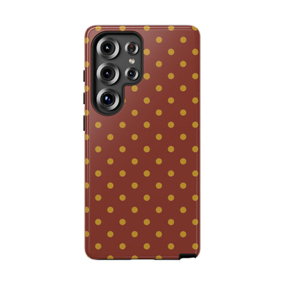 Samsung Galaxy S25 Ultra / Glossy Phone Case - Trendy Brown & Mustard Dot Pattern Phone Case