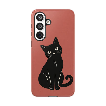 Minimalist Coral Red & Black Cat Phone Case