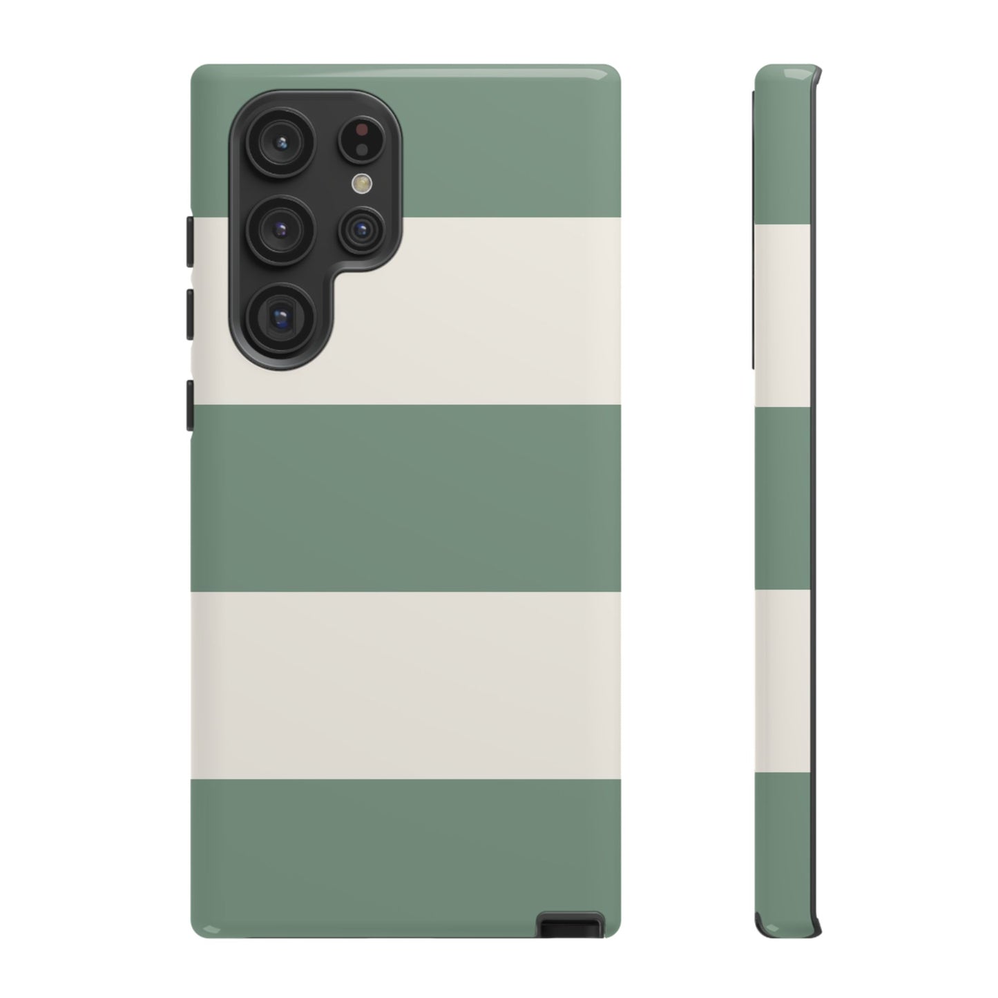 Samsung Galaxy S22 Ultra / Glossy Phone Case - Green & White Horizontal Stripe Pattern Phone Case