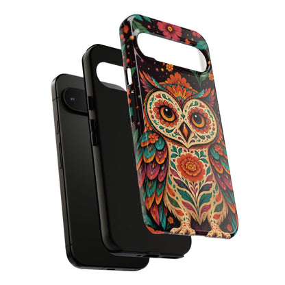 Vibrant Terracotta and Teal Calavera Owl Phone Case - Multicolor Phone Case