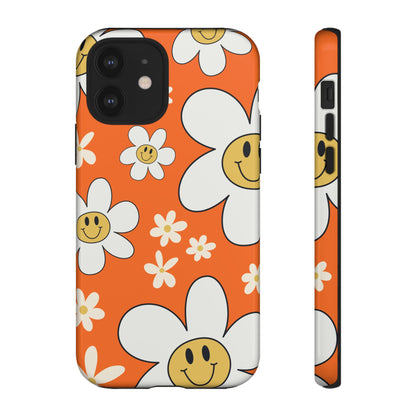 Fun Retro Daisy Pattern with Orange Background Phone Case - Orange Phone Case - iPhone 12 / Glossy