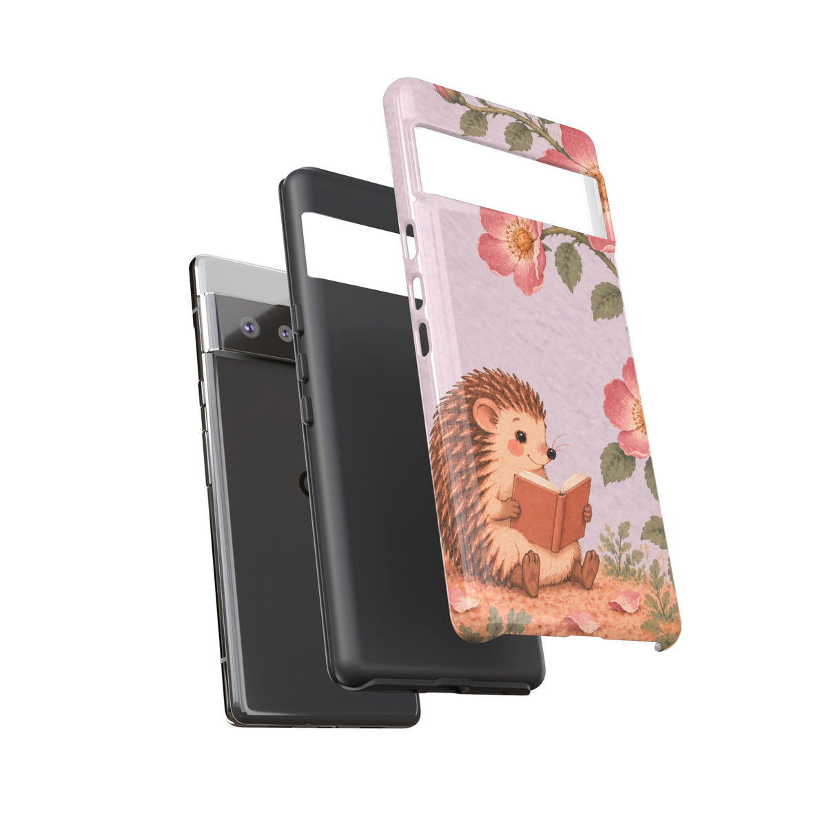 Whimsical Lilac Hedgehog and Wild Rose Phone Case - Purple Phone Case