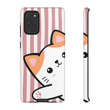 Playful Peakaboo Cat with Pink Stripe Pattern Phone Case - Pink Phone Case - Samsung Galaxy S20+ / Glossy