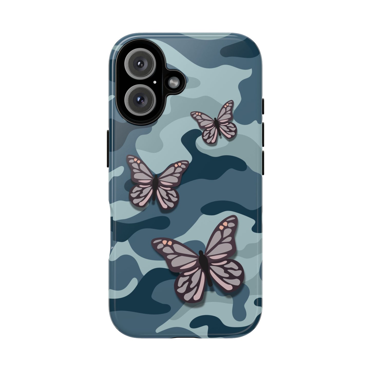 Dark Blue Butterfly Camo Phone Case - Blue Phone Case - iPhone 16 / Glossy